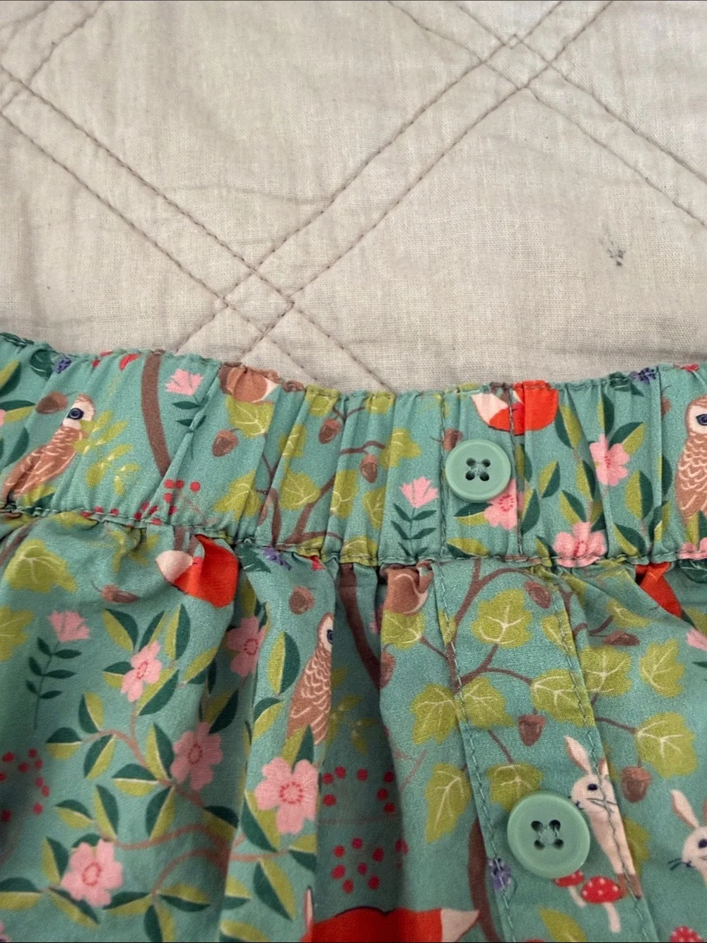 Mini Boden Green Woodland Fox & Owl Skirt